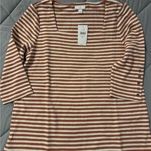 J. Jill NWT Henna and Cream Striped 3/4 Sleeve Top